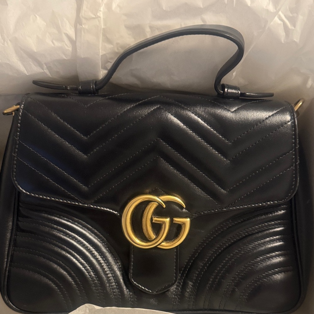 Gucci Black Quilted Shoulder Bag with Gold Logo